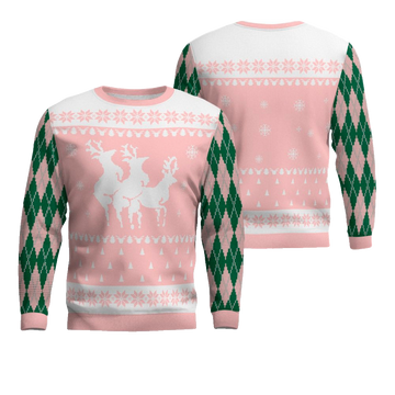 Naughty Reindeer Threesome Ugly Christmas Sweater Powder Pink – Moonbestprint