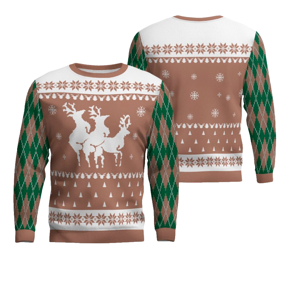 Naughty Reindeer Threesome Ugly Christmas Sweater Mocha Mousse – Moonbestprint