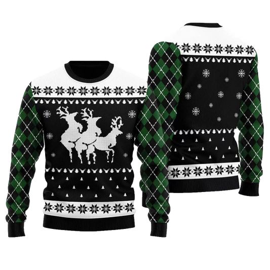 Naughty Reindeer Threesome Ugly Christmas Sweater Black – Moonbestprint