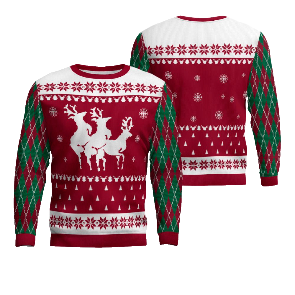 Naughty Reindeer Threesome Ugly Christmas Sweater Burgundy – Moonbestprint