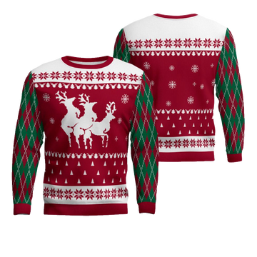 Naughty Reindeer Threesome Ugly Christmas Sweater Burgundy – Moonbestprint