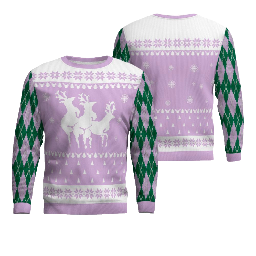 Naughty Reindeer Threesome Ugly Christmas Sweater Dreamy Lavender – Moonbestprint