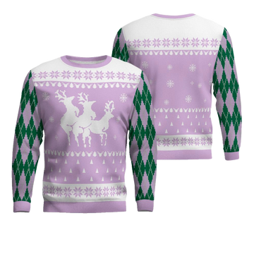 Naughty Reindeer Threesome Ugly Christmas Sweater Dreamy Lavender – Moonbestprint