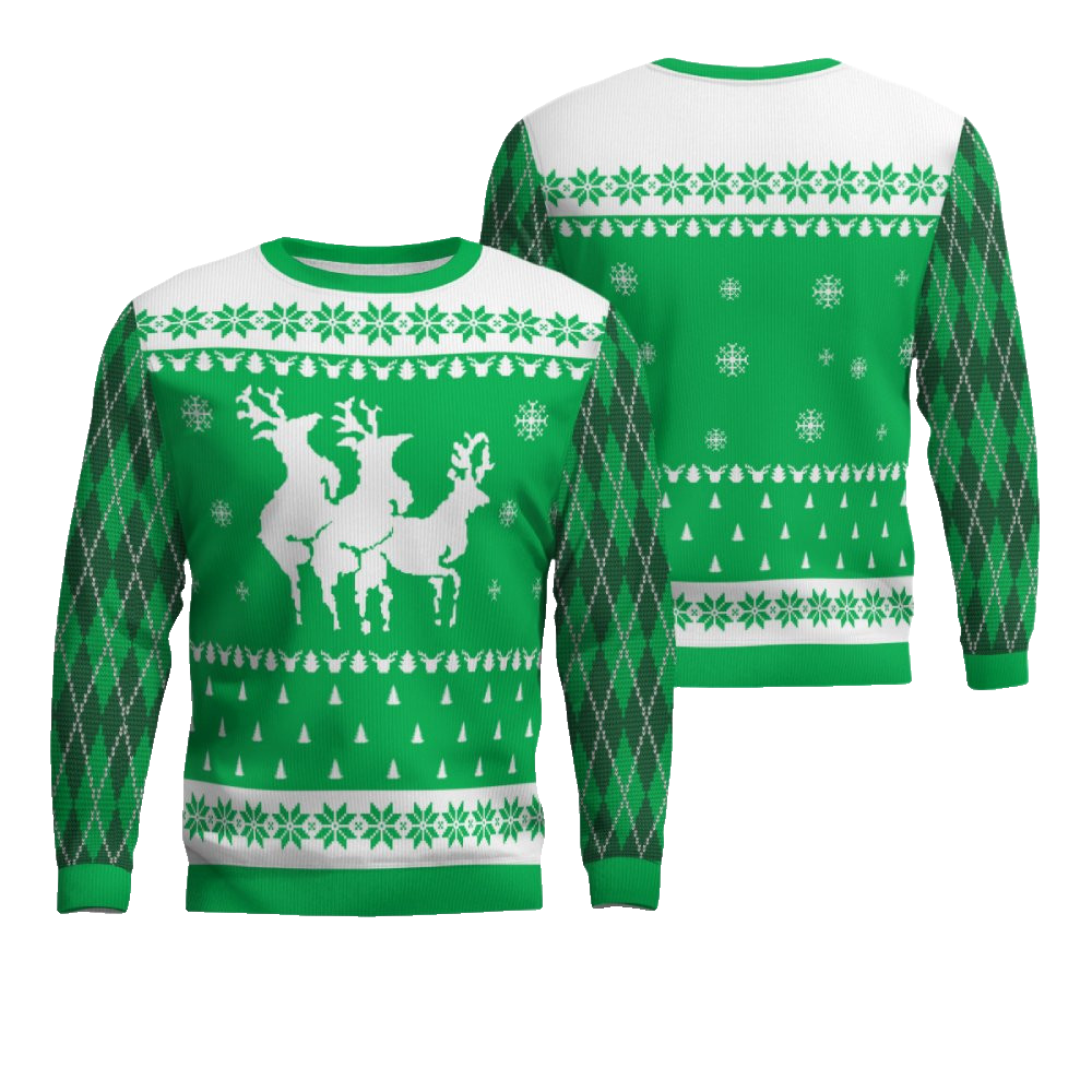 Naughty Reindeer Threesome Ugly Christmas Sweater Green – Moonbestprint