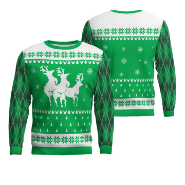 Naughty Reindeer Threesome Ugly Christmas Sweater Green – Moonbestprint