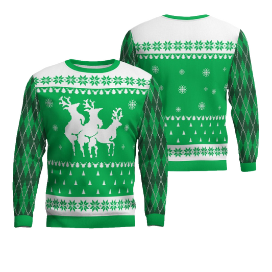 Naughty Reindeer Threesome Ugly Christmas Sweater Green – Moonbestprint