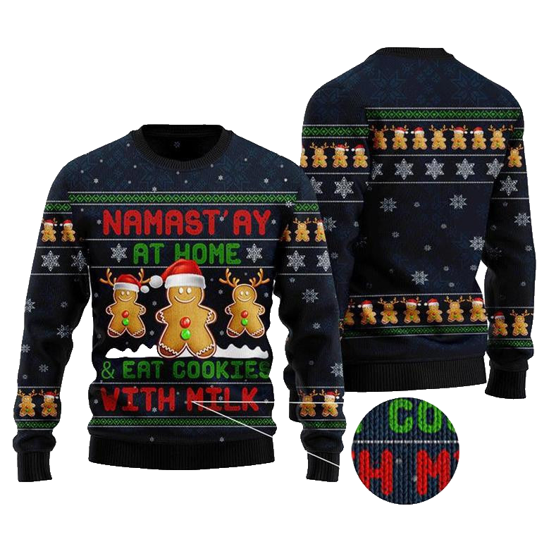 Namast'ay At Home Eat Cookies With Milk Gingerbread Christmas Sweater – Moonbestprint