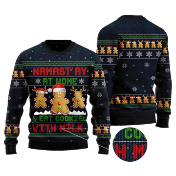 Namast'ay At Home Eat Cookies With Milk Gingerbread Christmas Sweater – Moonbestprint