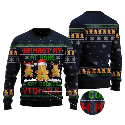 Namast'ay At Home Eat Cookies With Milk Gingerbread Christmas Sweater – Moonbestprint