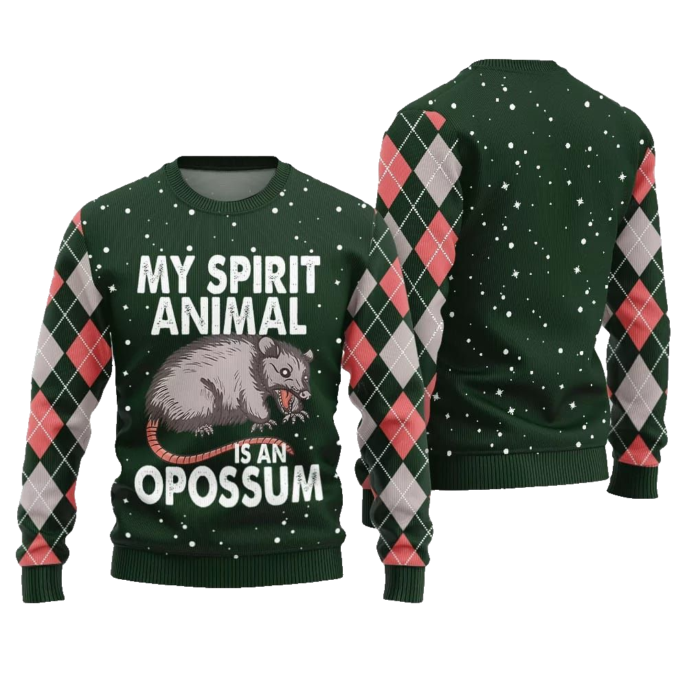 My Spirit Animal Is An Opossum Ugly Sweater Christmas 2026 - Moonbestprint