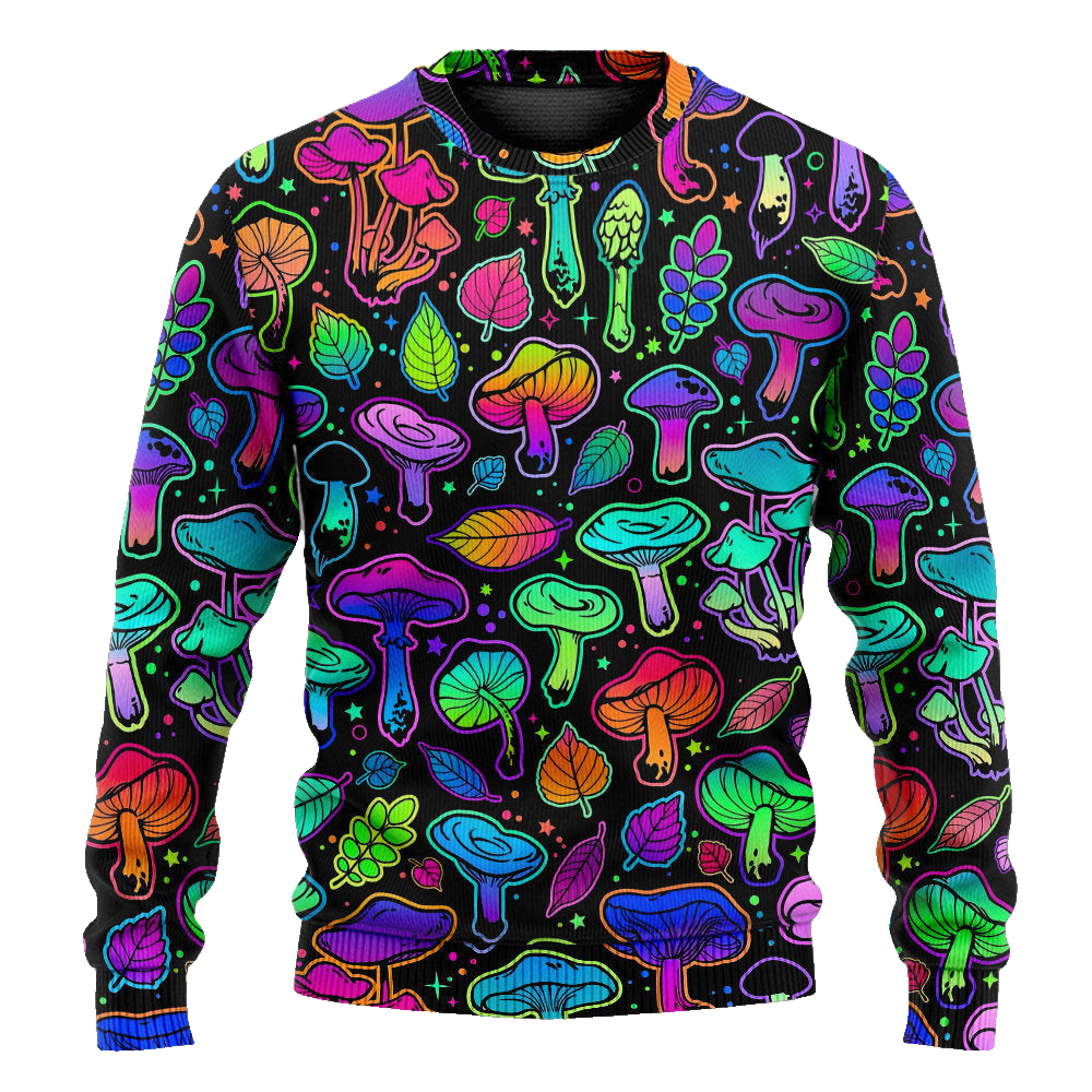 Mushroom Neon Colorful Bright With Leaf Ugly Christmas Sweaters – Moonbestprint