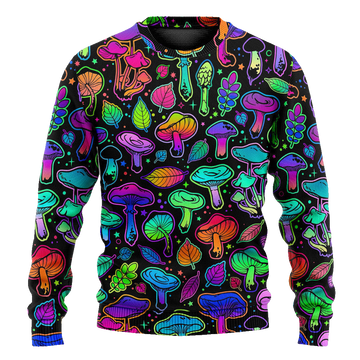 Mushroom Neon Colorful Bright With Leaf Ugly Christmas Sweaters – Moonbestprint