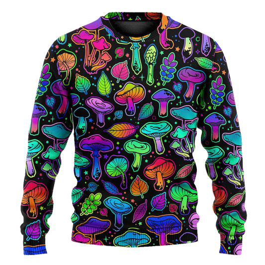 Mushroom Neon Colorful Bright With Leaf Ugly Christmas Sweaters – Moonbestprint