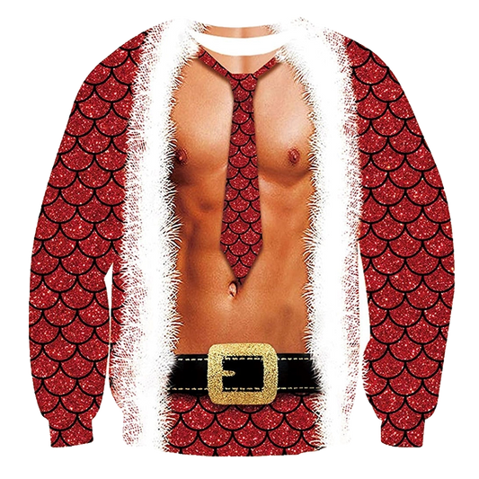 Muscle Mermaid Tie Print Ugly Christmas Sweatshirt - Moonbestprint