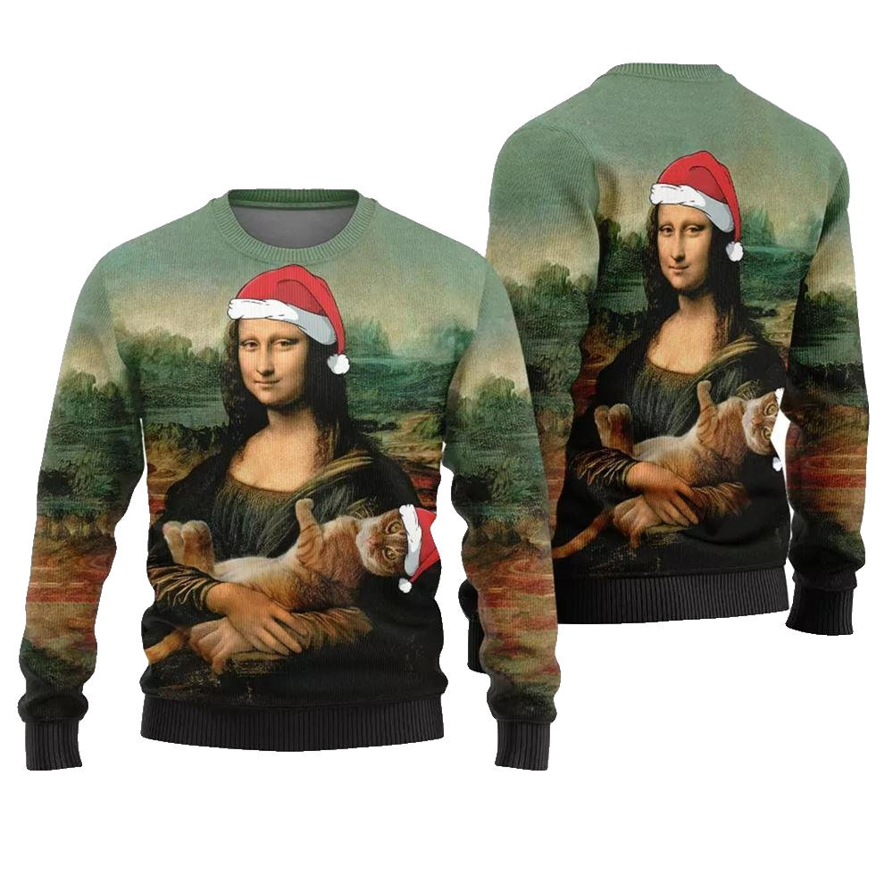 Mona Lisa Cat Christmas Sweater - Moonbestprint