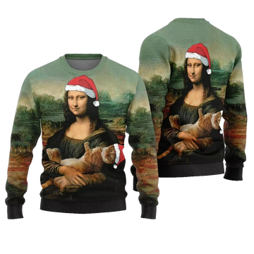 Mona Lisa Cat Christmas Sweater - Moonbestprint