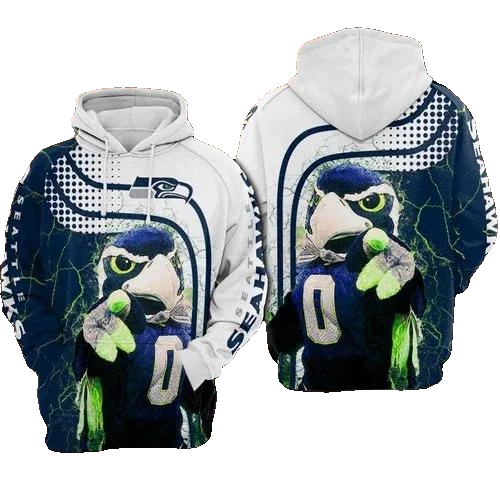 Seattle Seahawks White Blue 3D Hoodie, NFL Hoodie Moonbestprint