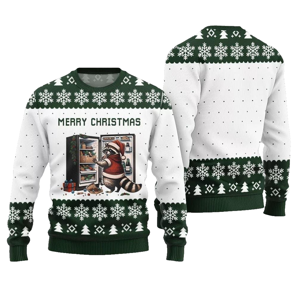 Merry Christmas Raccoon Ugly Sweater Christmas 2026 - Moonbestprint