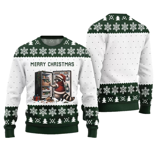 Merry Christmas Raccoon Ugly Sweater Christmas 2026 - Moonbestprint
