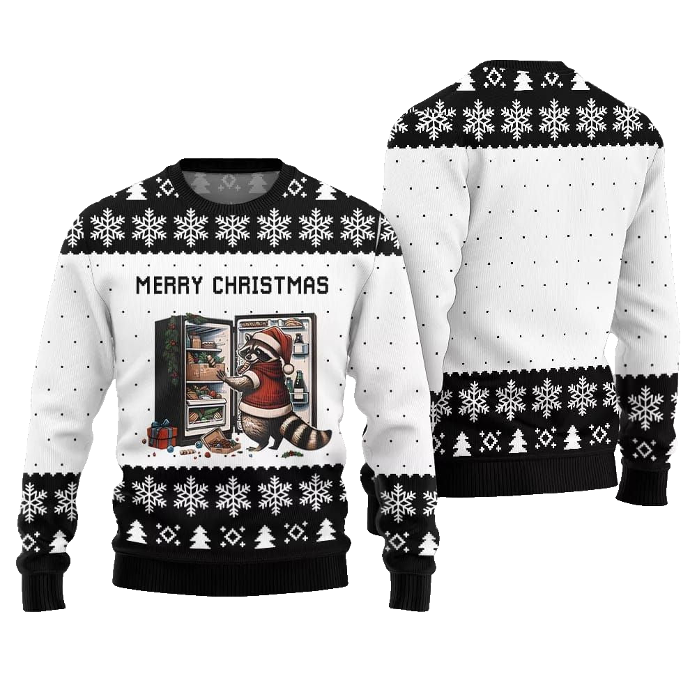 Merry Christmas Raccoon Ugly Sweater Christmas 2026 - Moonbestprint
