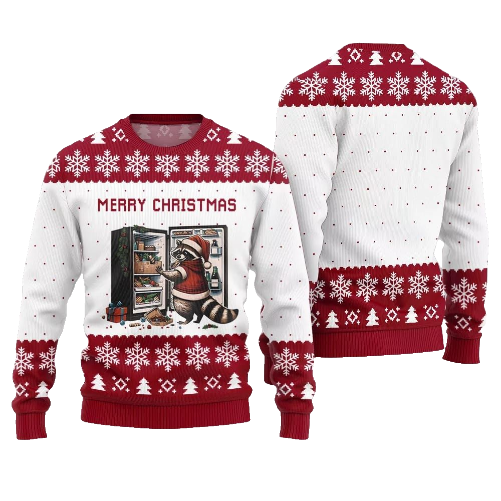 Merry Christmas Raccoon Ugly Sweater Christmas 2026 - Moonbestprint