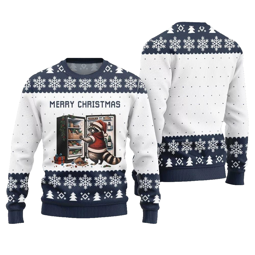 Merry Christmas Raccoon Ugly Sweater Christmas 2026 - Moonbestprint
