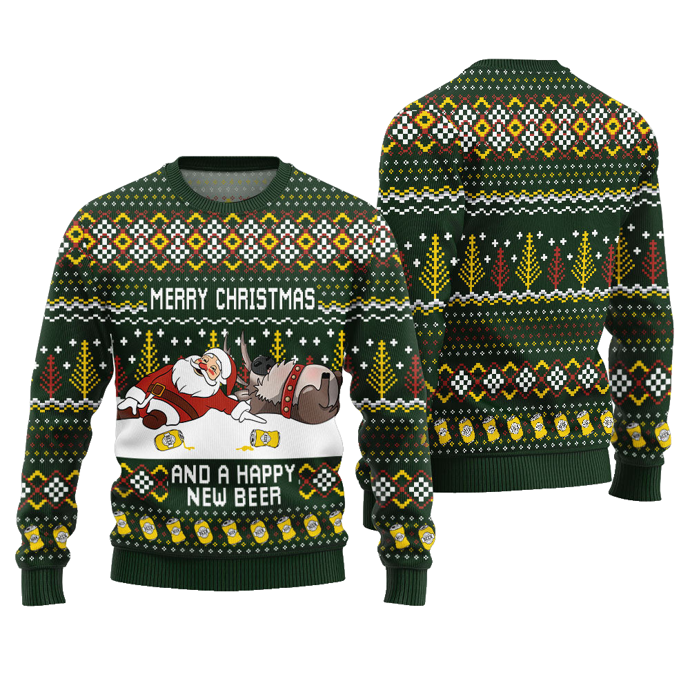 Merry Beermas and a Happy New Beer Ugly Christmas Sweater Green – Moonbestprint