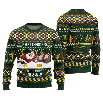 Merry Beermas and a Happy New Beer Ugly Christmas Sweater Green – Moonbestprint