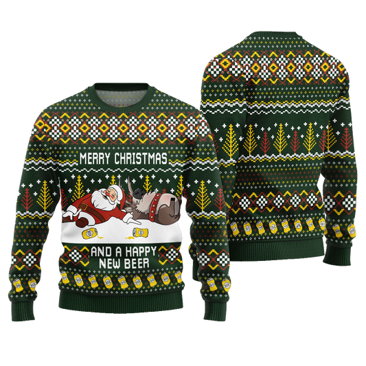 Merry Beermas and a Happy New Beer Ugly Christmas Sweater Green – Moonbestprint