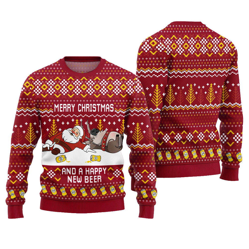 Merry Beermas and a Happy New Beer Ugly Christmas Sweater Red – Moonbestprint