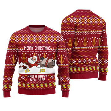 Merry Beermas and a Happy New Beer Ugly Christmas Sweater Red – Moonbestprint