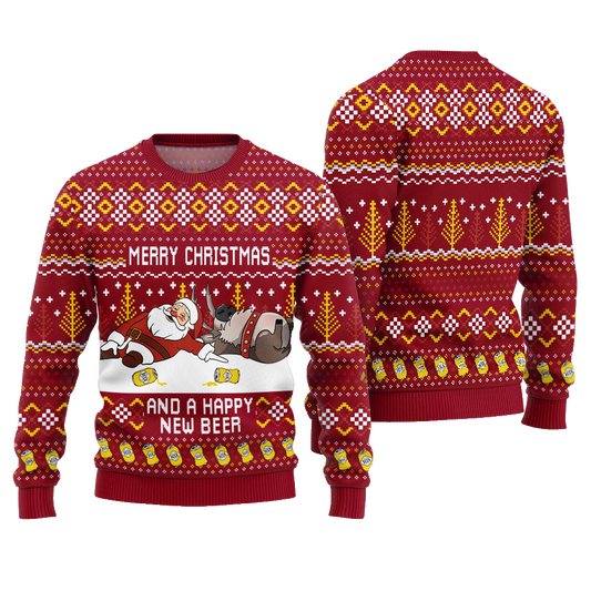 Merry Beermas and a Happy New Beer Ugly Christmas Sweater Red – Moonbestprint