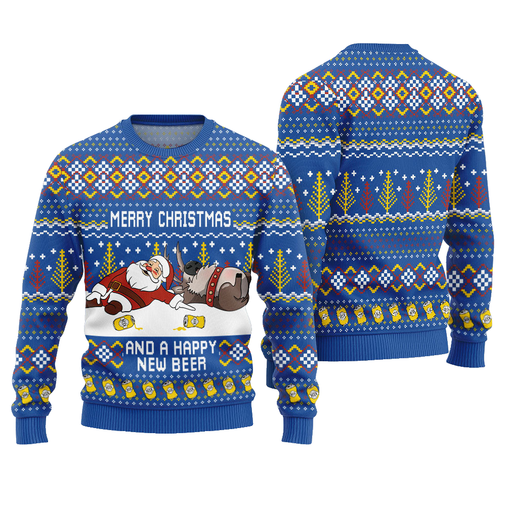 Merry Beermas and a Happy New Beer Ugly Christmas Sweater Blue – Moonbestprint