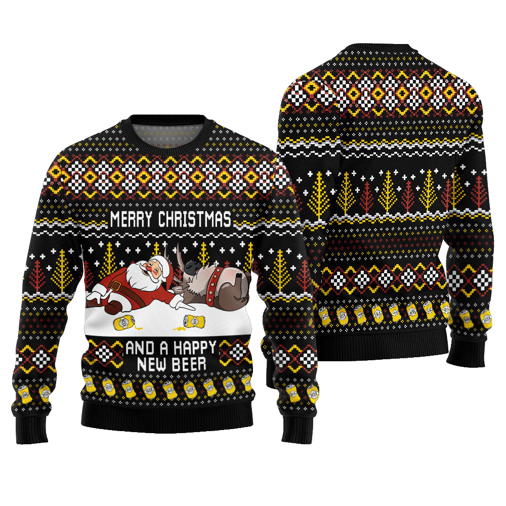 Merry Beermas and a Happy New Beer Ugly Christmas Sweater Black – Moonbestprint