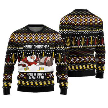 Merry Beermas and a Happy New Beer Ugly Christmas Sweater Black – Moonbestprint