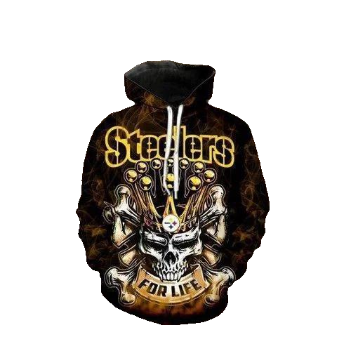 Steelers For Life King Skull Pittsburgh Steelers 3D Hoodie, NFL Hoodie Moonbestprint