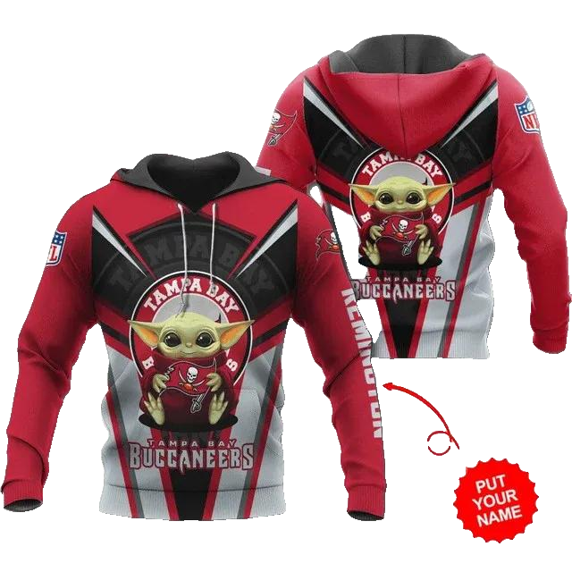 Tampa Bay Buccaneers Baby Yoda Personalized Hoodie All Over Hoodie, NFL Hoodie Moonbestprint
