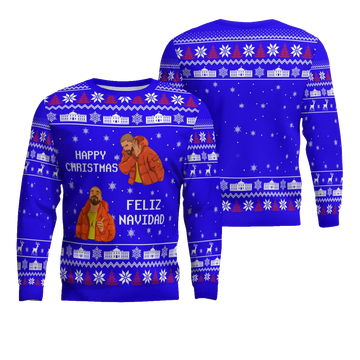 Meme Happy Christmas Feliz Navidad Christmas Ugly Sweater Blue – Moonbestprint
