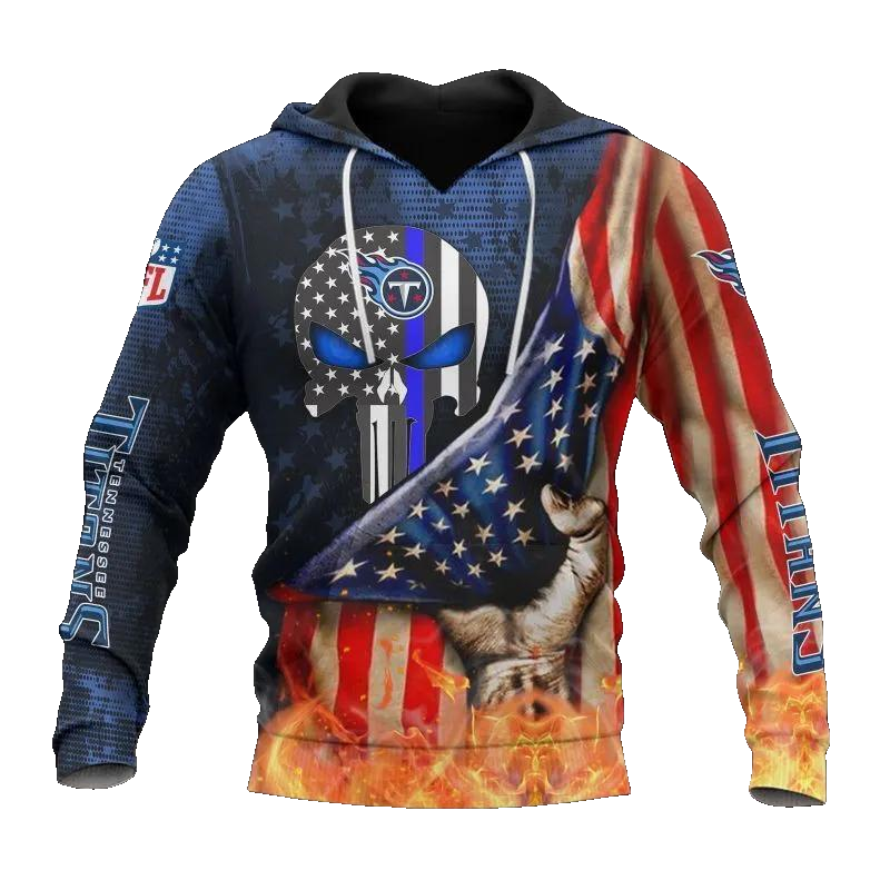 Tennessee Titans Skull American Flag All Over Print Hoodie, NFL Hoodie Moonbestprint