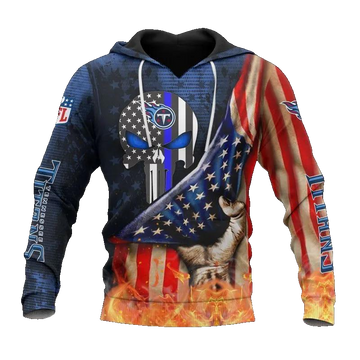 Tennessee Titans Skull American Flag All Over Print Hoodie, NFL Hoodie Moonbestprint