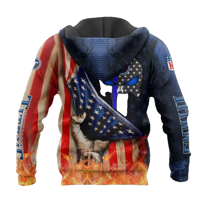 Tennessee Titans Skull American Flag All Over Print Hoodie, NFL Hoodie Moonbestprint