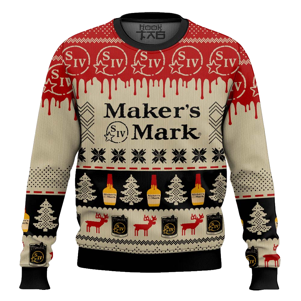 Maker?s Mark Bourbon Whisky Pine Tree & Reindeer Ugly Christmas Sweater – Moonbestprint