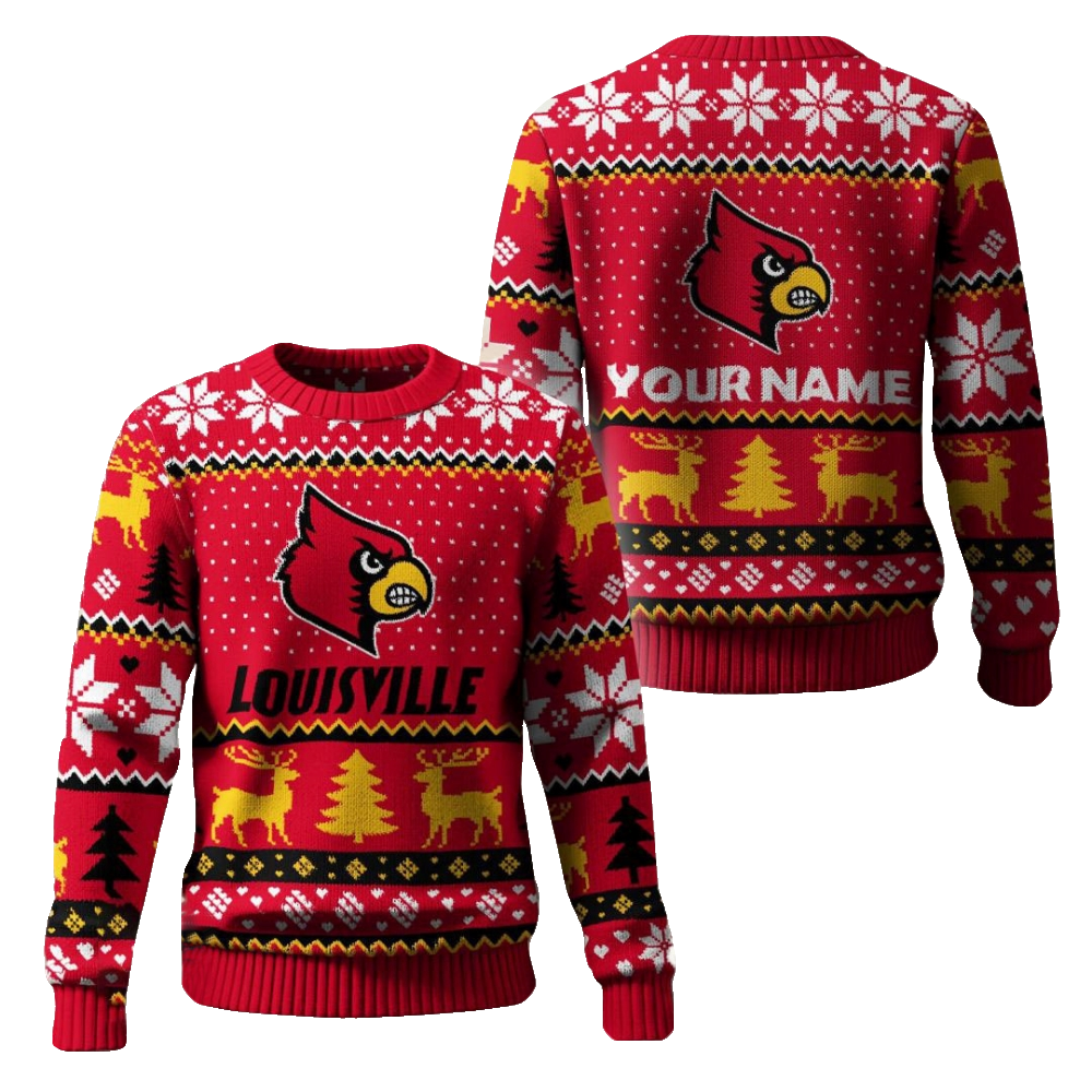 Louisville Cardinals Christmas Custom Name Ugly Sweater 2025 – Moonbestprint