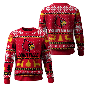 Louisville Cardinals Christmas Custom Name Ugly Sweater 2025 – Moonbestprint
