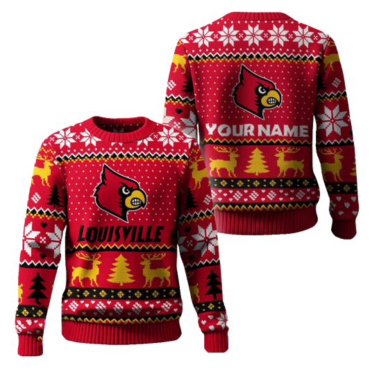 Louisville Cardinals Christmas Custom Name Ugly Sweater 2025 – Moonbestprint