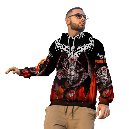 Yinyang Winged Dragon Cross Skull Custom 3D All Over Print Hoodie -Moonbestprint