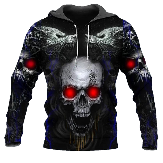Werewolves Glowing Eyes Skull 3D All Over Print Hoodie -Moonbestprint
