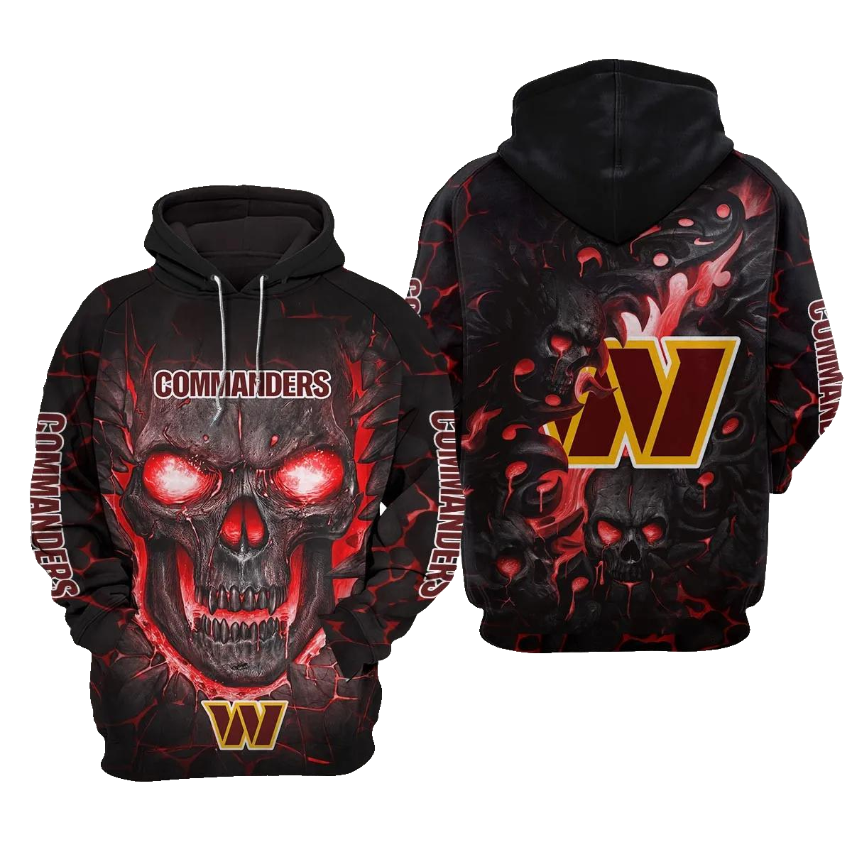 Washington Commanders Lava Skull NFL 3D All Over Print Hoodie -Moonbestprint