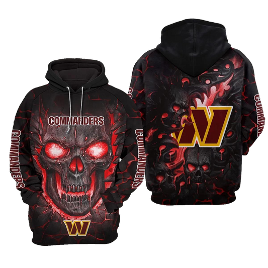 Washington Commanders Lava Skull NFL 3D All Over Print Hoodie -Moonbestprint