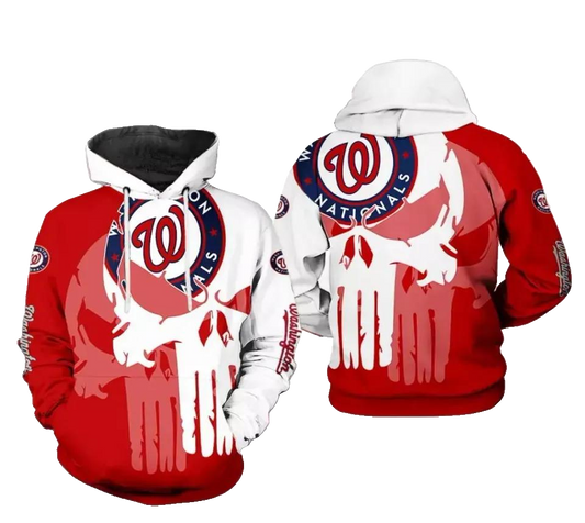 Washington Baseball Team Nationalss Skull 3D MLB All Over Print Hoodie -Moonbestprint